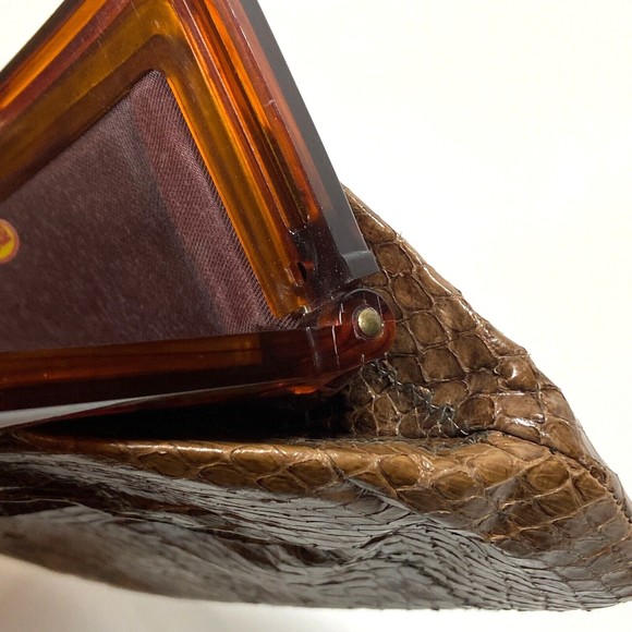 Vintage Ande Brown Snake Reptile Leather Clutch Purse - Picture 7 of 7